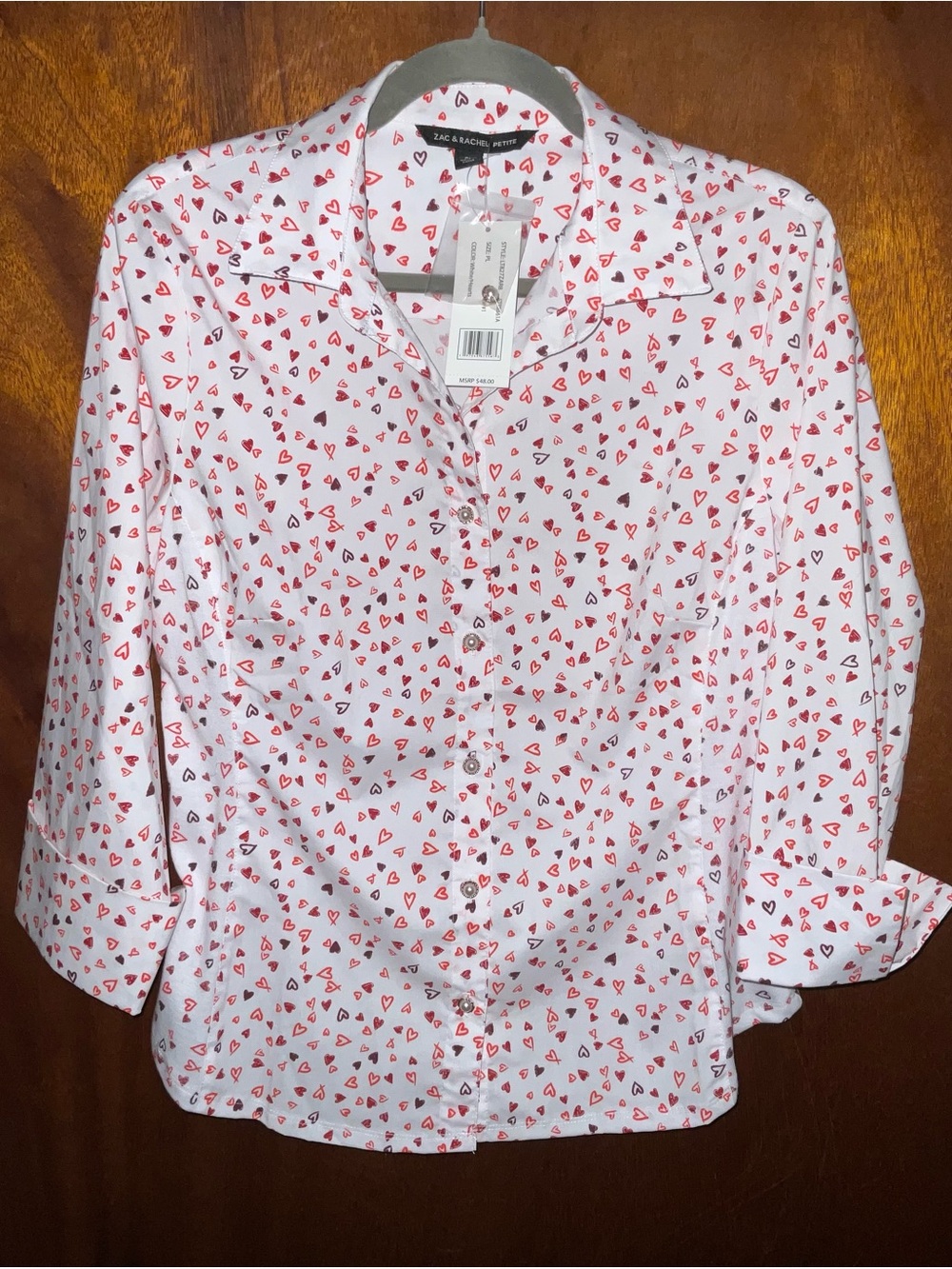 Zac & Rachel White Button-Down Shirt with Red Heart Print
